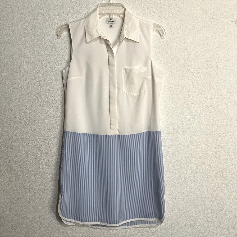 Altuzarra for Target Sleeveless  White & Blue Lined Collared Golf Dress XS